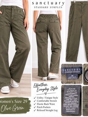 Sanctuary Standard Surplus Size 29 Olive Green Utility Fatigue Pants Stretch